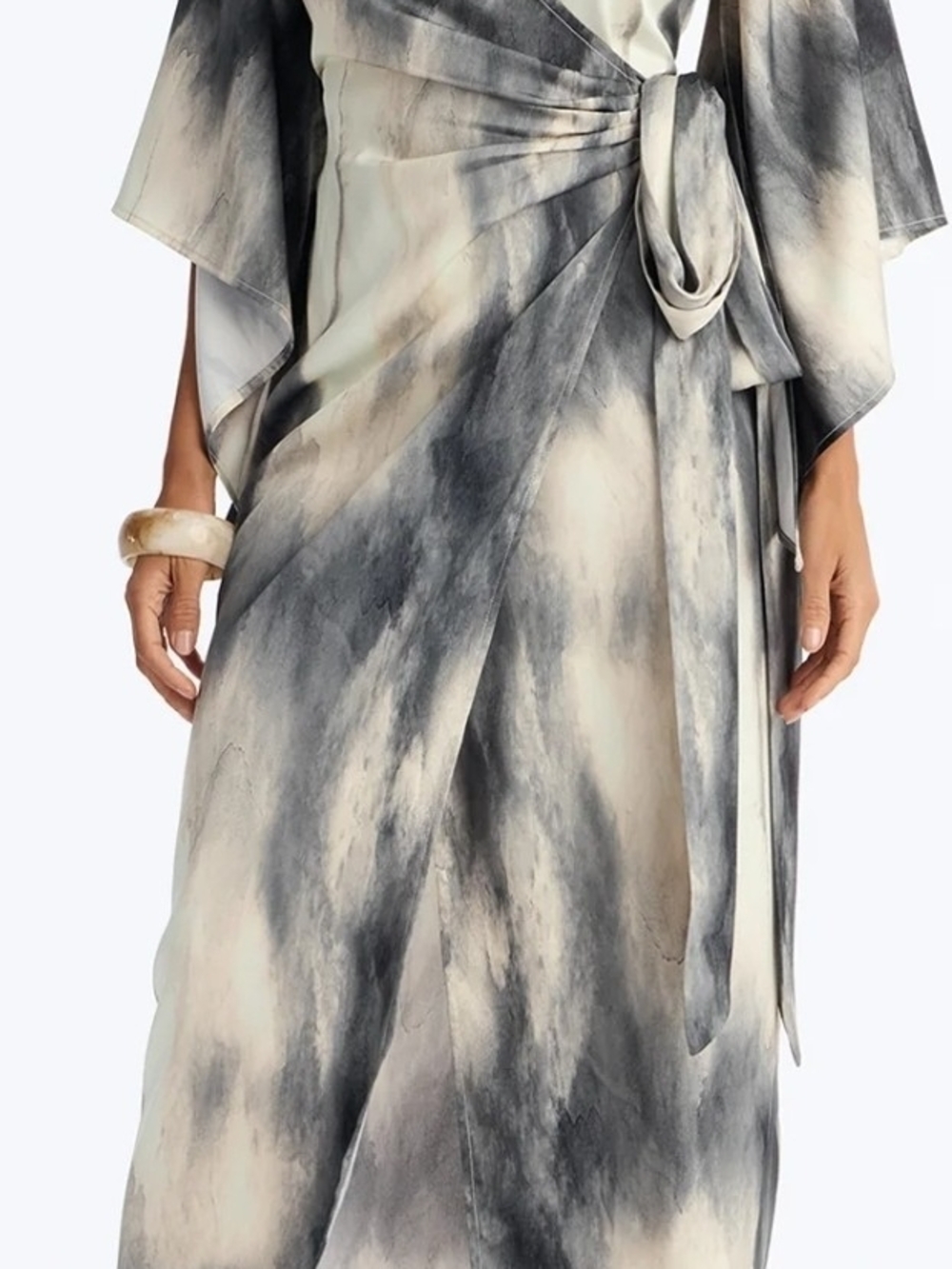 New Fashion Nova Grey & Cream Satin Tie-Waist Maxi Dress